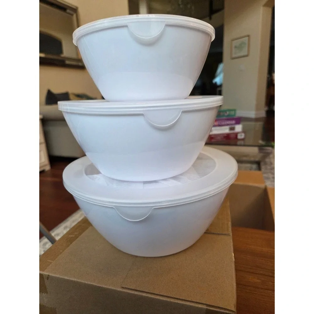CherHome Mixing Bowls with Lids Set of 3 White‎ Dishwasher Safe